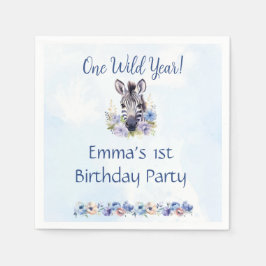 Blue Floral Zebra Verjaardag Servet