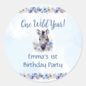 Blue Floral Zebra Verjaardag Sticker (Voorkant)