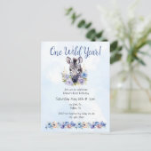 Blue Floral Zebra Verjaardag Uitnodiging Briefkaart (Staand voorkant)