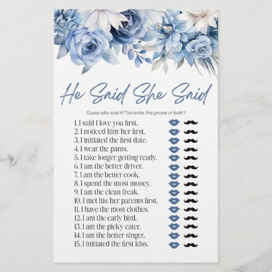 Blue Floral zei dat ze Vrijgezellenfeest spel zei Briefpapier (Voorkant)