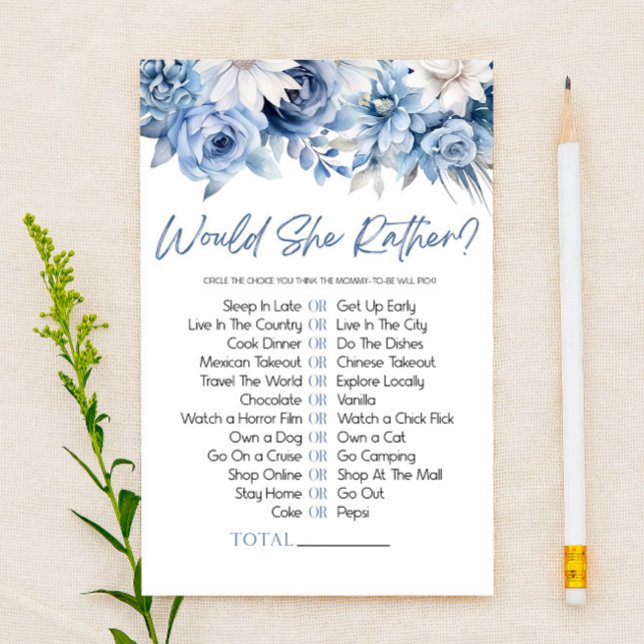 Blue Floral zou ze liever Baby shower spel (Creator heeft geüpload)