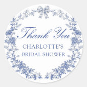 Blue Florale Bruiloftsfeest Ronde Sticker (Voorkant)