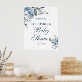 Blue Florals Baby shower Welkomstbord Poster (Keuken)