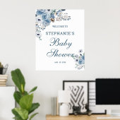 Blue Florals Baby shower Welkomstbord Poster (Thuiskantoor)