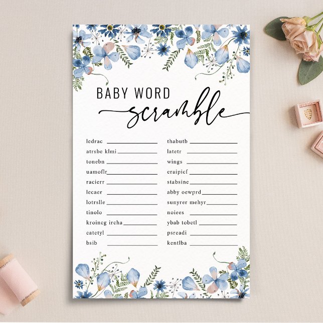 Blue Florals Baby Word Scramble Baby shower Game (Creator heeft geüpload)