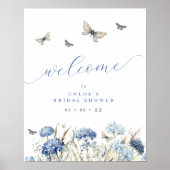Blue Florals & Butterflies Vrijgezellenfeest Welko Poster (Voorkant)