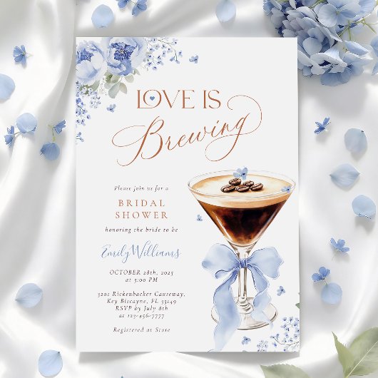 Blue Florals Coffee Bridal Shower Kaart