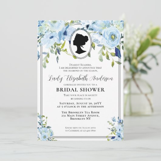 Blue Florals Regency Vrijgezellenfeest Kaart (Staand voorkant)