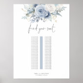 Blue Florals Single Table Wedding Seating Chart Poster (Voorkant)
