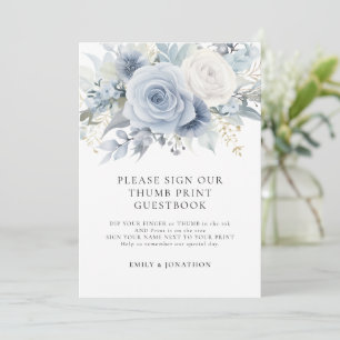 Blue Florals Thumbprint Gastenboek naamkaartje Kaart