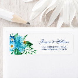 Blue Florals Waterverf Wedding Return-adres Etiket