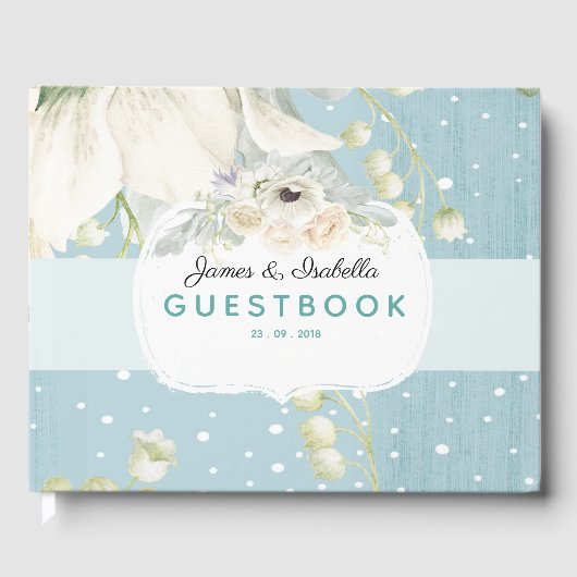 Blue  Florals Wedding Guestbook Gastenboek (Voorkant)