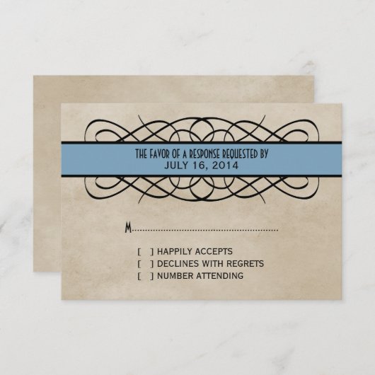 Blue Flourish Border Response Kaart (Voorkant / Achterkant)