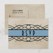 Blue Flourish Border RSVP Briefkaart (Voorkant / Achterkant)