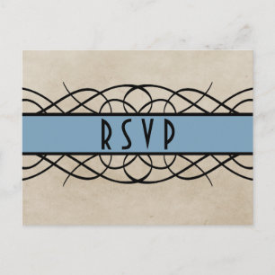 Blue Flourish Border RSVP Briefkaart