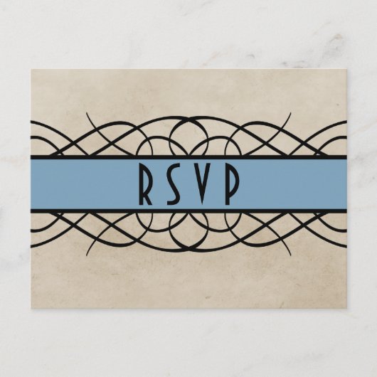 Blue Flourish Border RSVP Briefkaart (Voorkant)