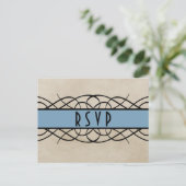 Blue Flourish Border RSVP Briefkaart (Staand voorkant)