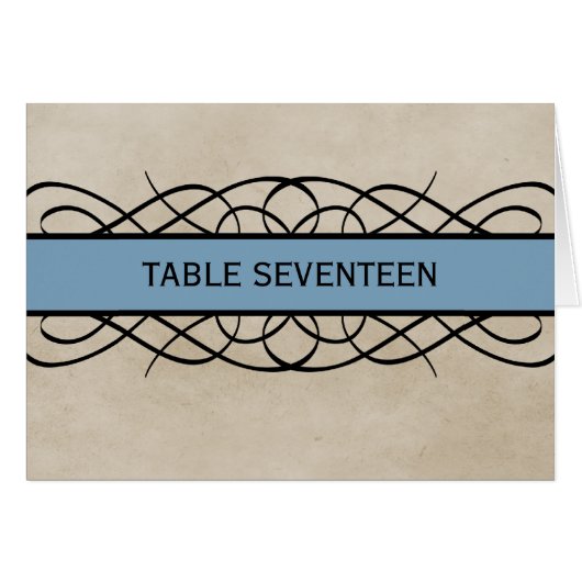 Blue Flourish Border Table Number Kaart (Voorkant Horizontaal)