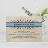 Blue Flourish Border Wedding Uitnodiging (Staand voorkant)