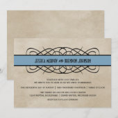Blue Flourish Border Wedding Uitnodiging (Voorkant / Achterkant)