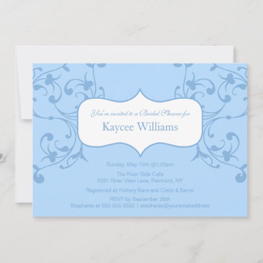 Blue Flourish Bridal Shower-uitnodiging Kaart (Voorkant)