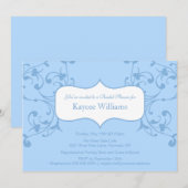 Blue Flourish Bridal Shower-uitnodiging Kaart (Voorkant / Achterkant)