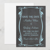 Blue Flourish Chalkboard Save the Date Invite (Voorkant / Achterkant)