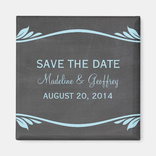 Blue Flourish Chalkboard Save the Date Magnet (Voorkant)