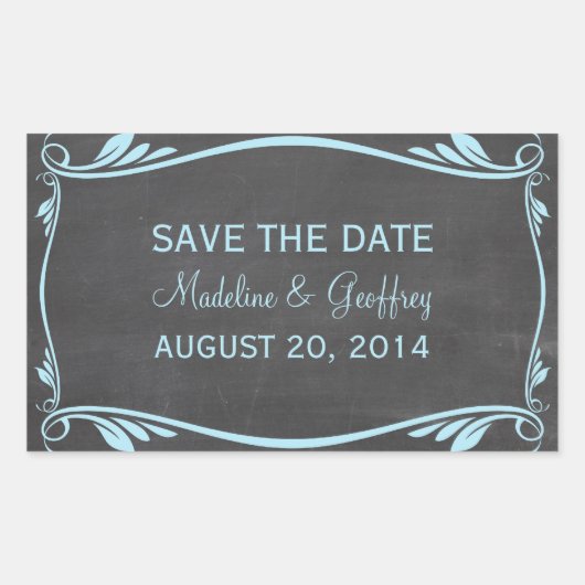 Blue Flourish Chalkboard Save the Date Stickers (Voorkant)