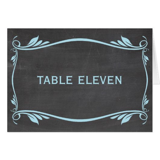 Blue Flourish Chalkboard Table Number Kaart (Voorkant Horizontaal)