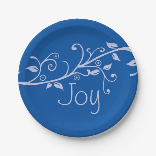 Blue Flourish Joy kerstparty Bord (Voorkant)