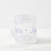 Blue Flourish Peace Joy Love Kerstmis Matglas Koffiemok (Voorkant links)
