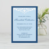 Blue Flourish Scroll Hanukkah Holiday Party Kaart (Staand voorkant)