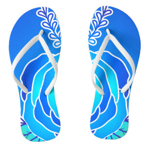 Blue Flower Abstracte Stijl persoonlijke naam Teenslippers