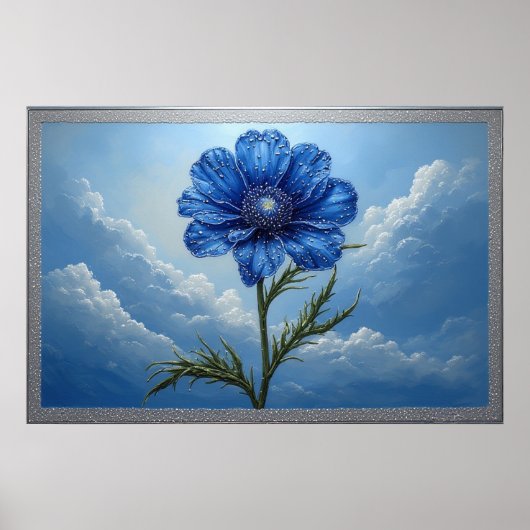 Blue Flower Against Bright Cloudy Sky Poster (Voorkant)