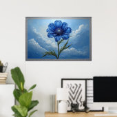 Blue Flower Against Bright Cloudy Sky Poster (Thuiskantoor)