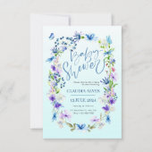 Blue Flower and Butterfly waterverf Babyshower Kaart (Voorkant)