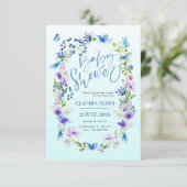 Blue Flower and Butterfly waterverf Babyshower Kaart (Staand voorkant)