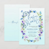 Blue Flower and Butterfly waterverf Babyshower Kaart (Voorkant / Achterkant)