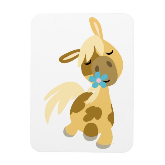 Blue Flower and Cute Cartoon Pony Flexible Magnet Magneet (Verticaal)