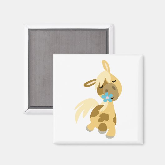 Blue Flower and Cute Cartoon Pony Magnet (Voorkant / Achterkant)