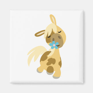Blue Flower and Cute Cartoon Pony Magnet