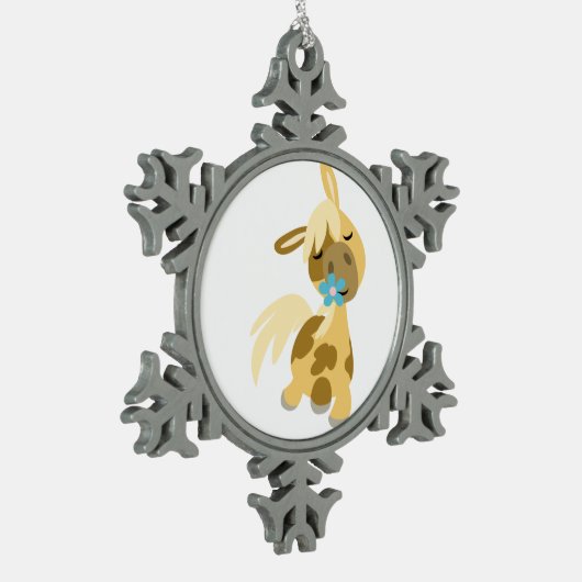 Blue Flower and Cute Cartoon Pony Pewter Ornament (Links)