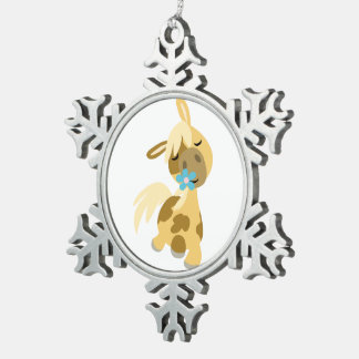 Blue Flower and Cute Cartoon Pony Pewter Ornament