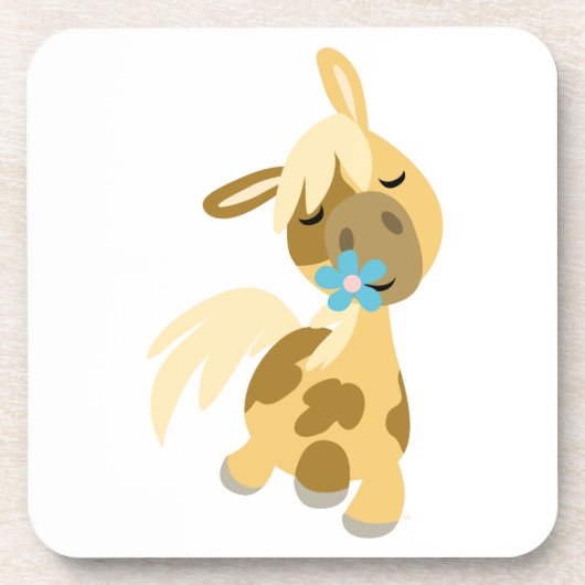 Blue Flower and Cute Cartoon Pony set Onderzetter (Voorkant)