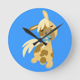 Blue Flower and Cute Cartoon Pony Wall Clock Ronde Klok