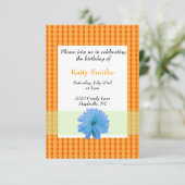 Blue Flower and Oranje Diamond Birthday Invitation Kaart (Staand voorkant)