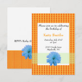 Blue Flower and Oranje Diamond Birthday Invitation Kaart (Voorkant / Achterkant)