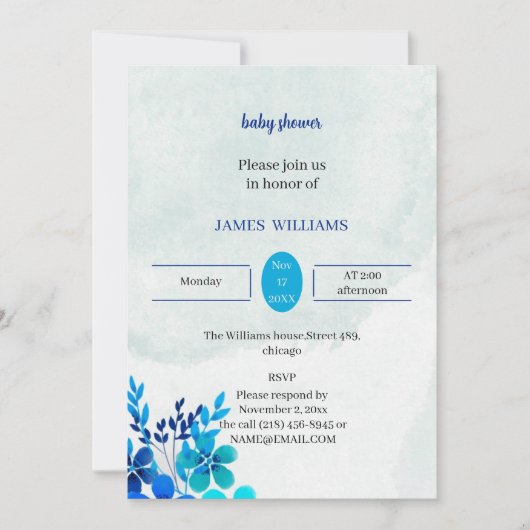 Blue Flower Baby shower gepersonaliseerd Kaart (Voorkant)