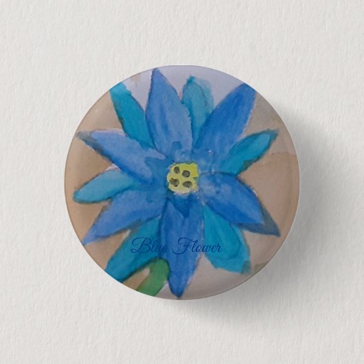 Blue Flower Badge Ronde Button 3,2 Cm (Voorkant)